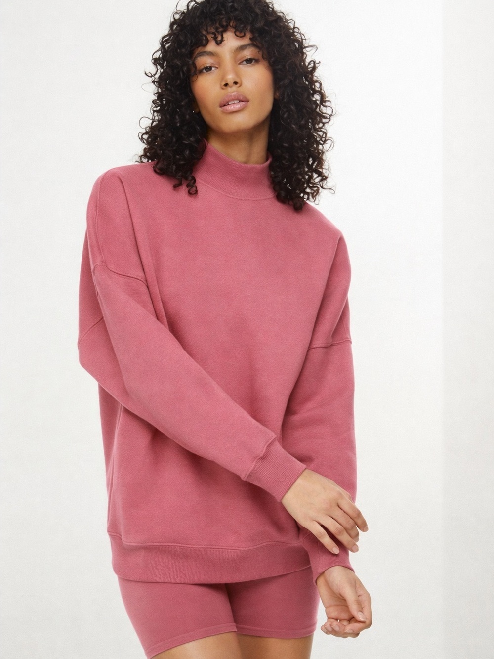 TNA Cozy Sweatfleece Mega Mock neck. Pink. Size S
